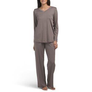 HANRO Stonewash Made In Portugal 2pc Moments Lace Trim Cotton Blend Pajama Set